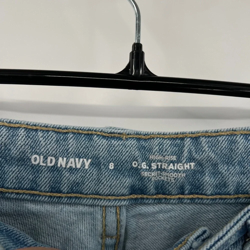 Old Navy 8 OG‎ Straight Jeans Womens Light Wash High Rise Side Slit